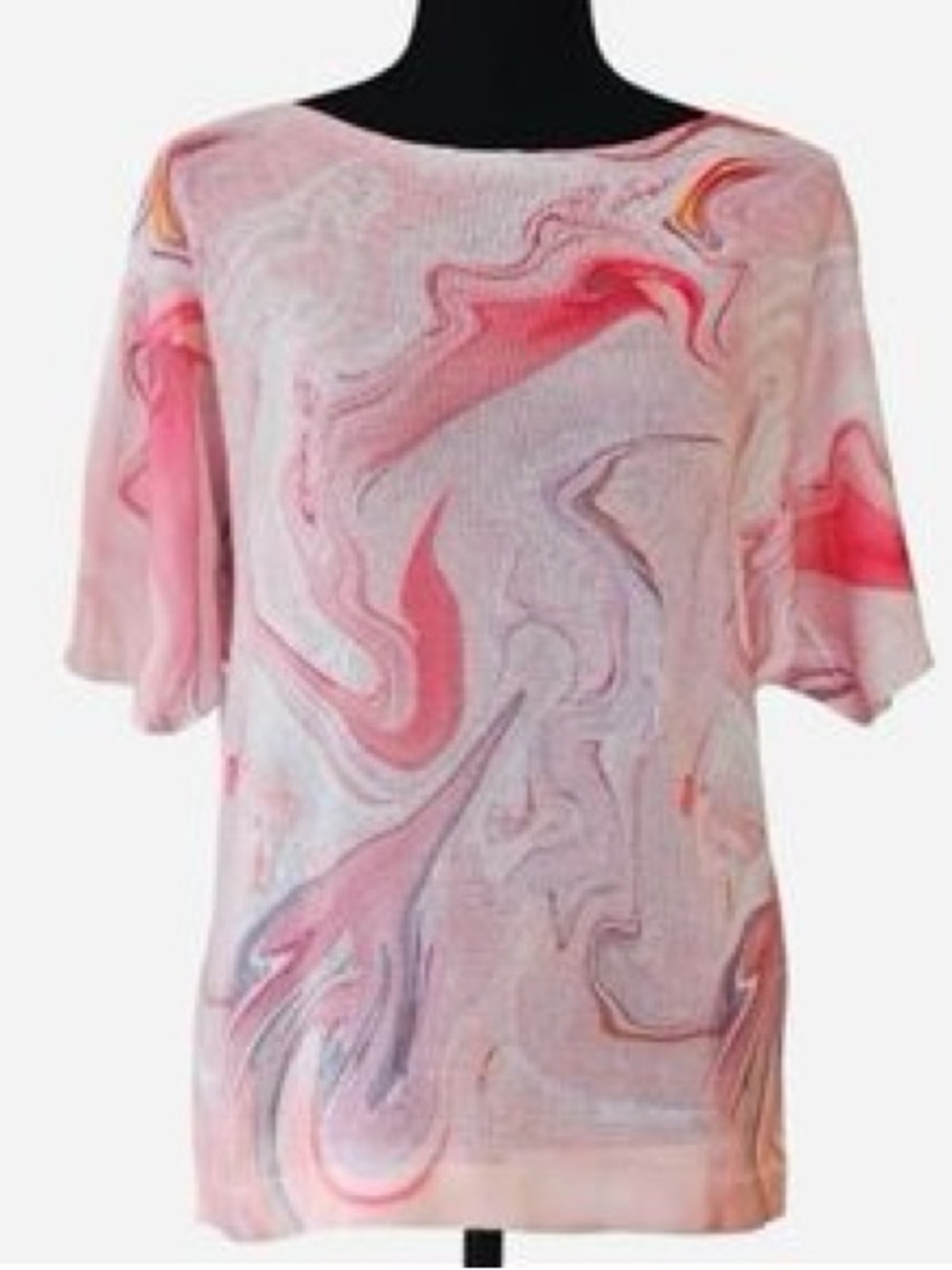 Luisa Ricci Pink Marble Printed Knit Top Short Sleeves Size Medium Made in Italy